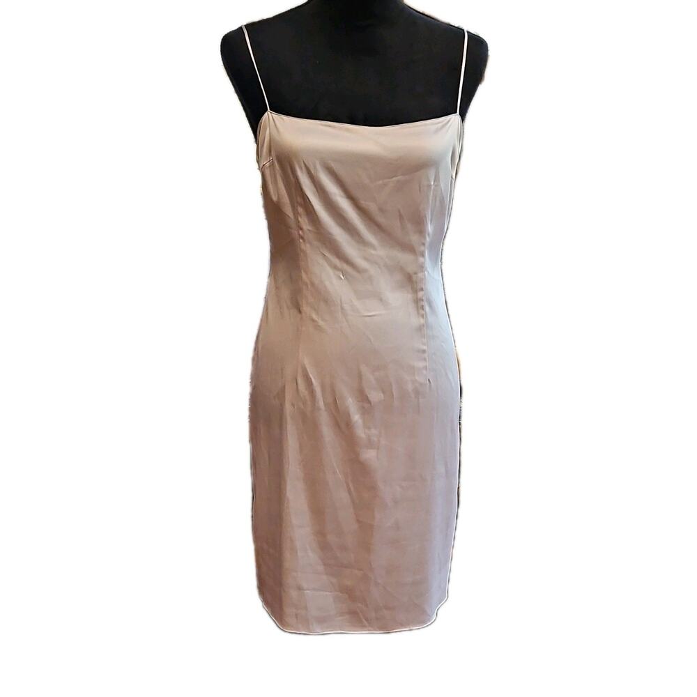 Kay Unger Y2K Beige Satin Slip Dress Size 8 Spaghetti strap